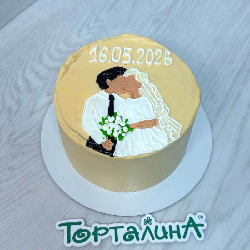 бенто тортик с кремовым рисунком на свадьбу